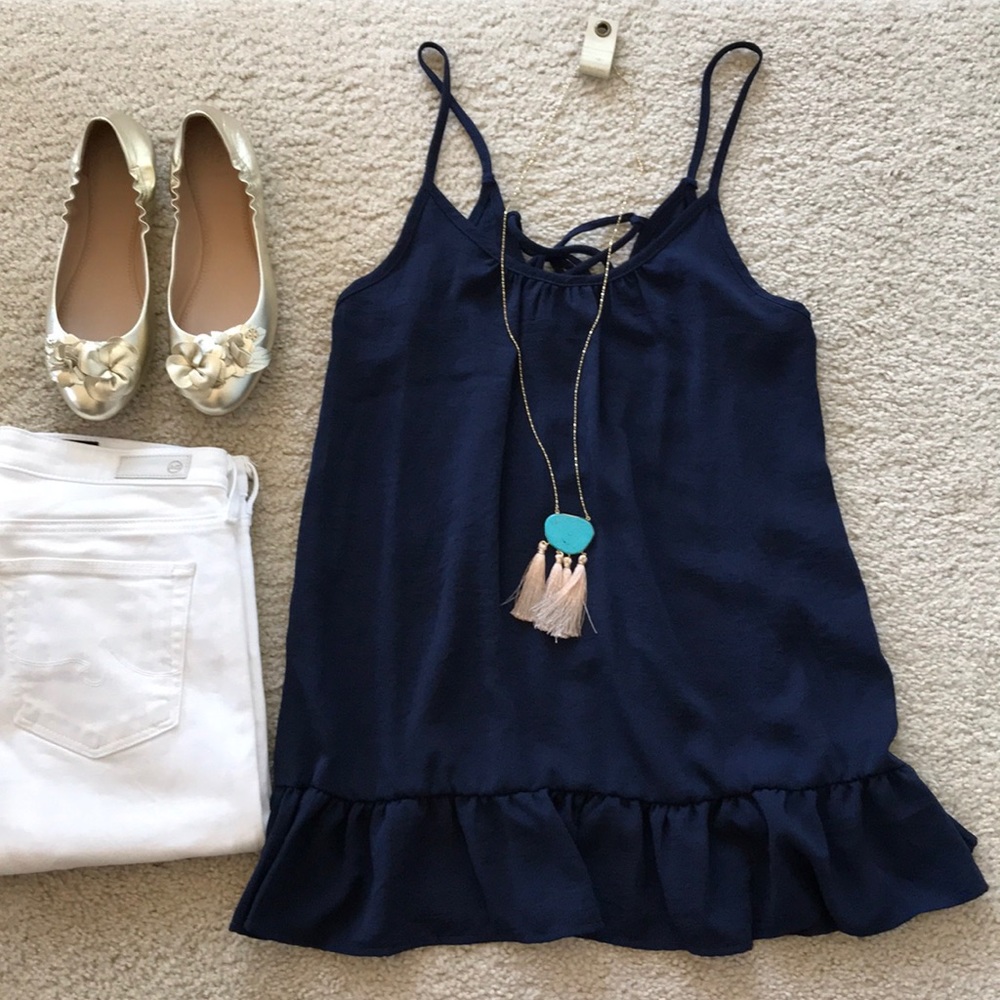 Navy Tie Back Tunic Tank - Picture 6 of 8